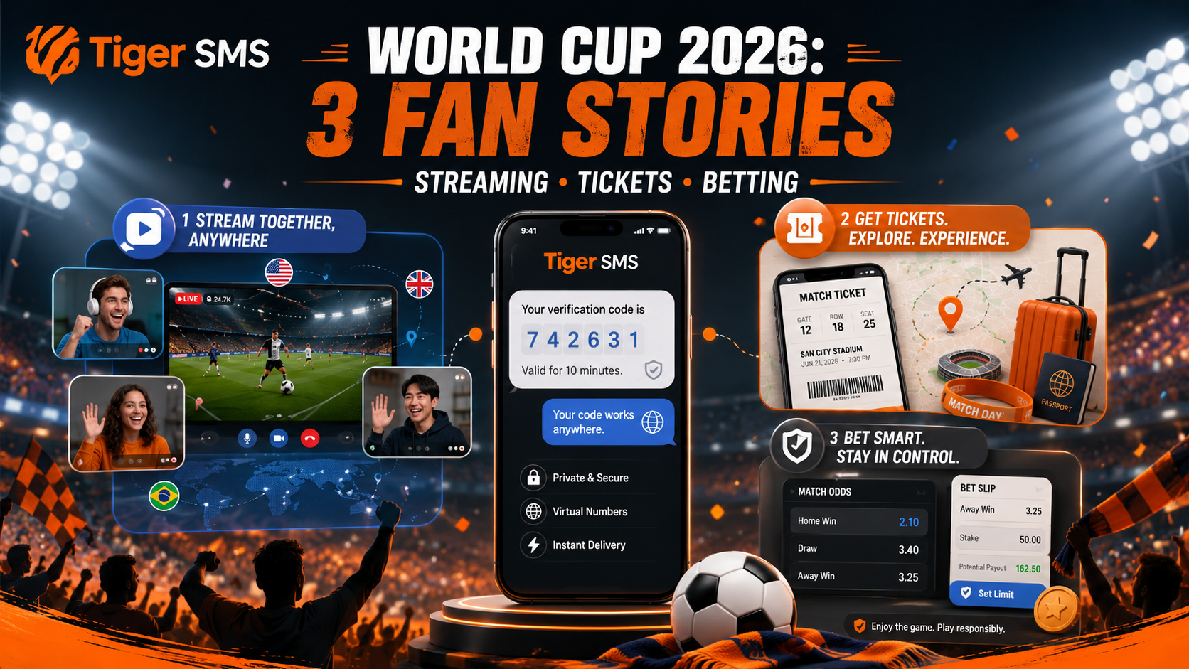 Cómo los hinchas usan los números virtuales de Tiger SMS en el Mundial 2026